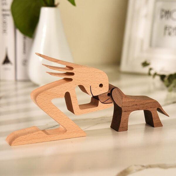 Nije houten katbylden Dog Art Craft Small Carving Samll Animal Ornament Woman Man And Puppy 5.jpg 640x640 5