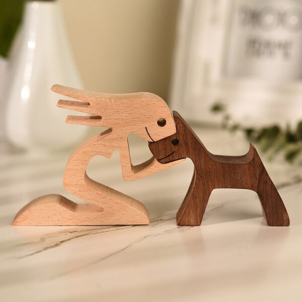 Nije houten katbylden Dog Art Craft Small Carving Samll Animal Ornament Woman Man And