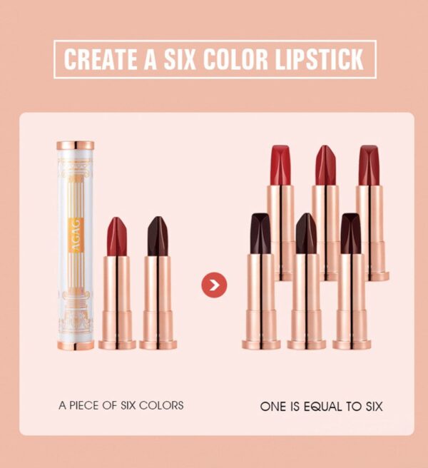 Six color Lipstick Double headed Non stick Cup Waterproof Lasting Matte Rotten Tomato Color Lip Stick 5