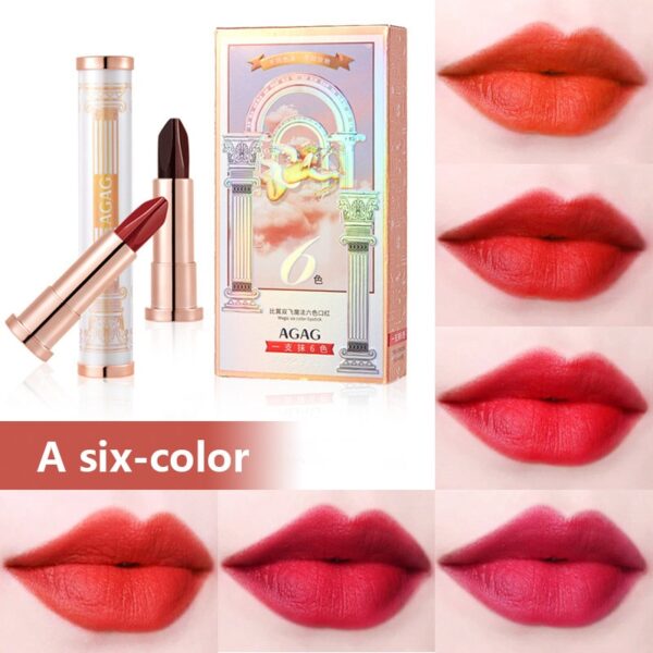 Six color Lipstick Double headed Non stick Cup Waterproof Lasting Matte Rotten Tomato Color Lip Stick