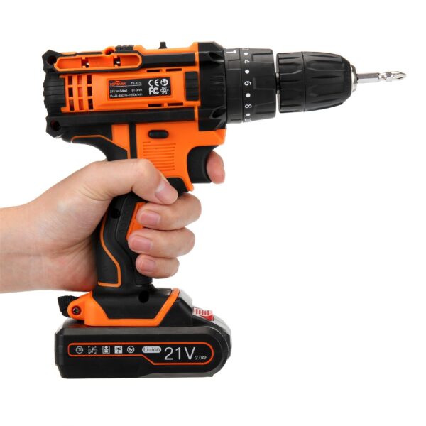 TOPSHAK TS ED2 21V Brushed Cordless Impact Drill Rechargeable 2 Speeds LED Electric Drill W 1 1