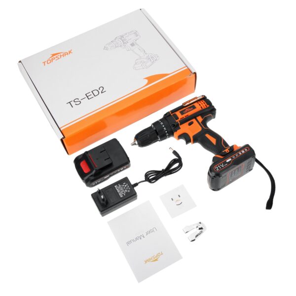 TOPSHAK TS ED2 21V Brushed Cordless Impact Drill Rechargeable 2 Speeds LED Electric Drill W 1 4
