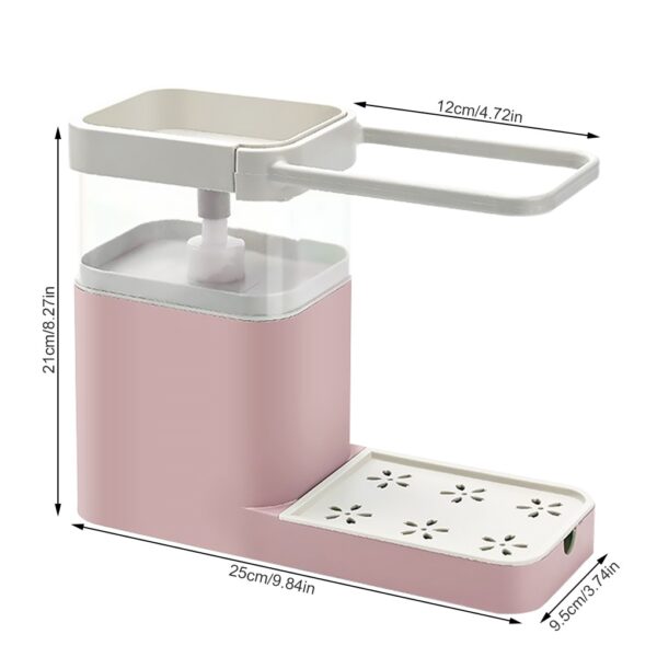Sponge Pump Dispenser ပါသော ရေမြှုပ် နှစ်ခုပါသော Drain Soap Dispenser နှင့် သုတ်ခြင်း အစီအစဉ် Rack Dish Towel 17