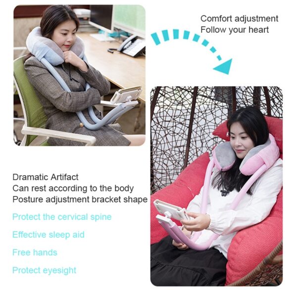 U Shaped Neck Pillow With Gooseneck Tablet Phone Holder Memory Foam Nap Pillow With Flexible Phone 1
