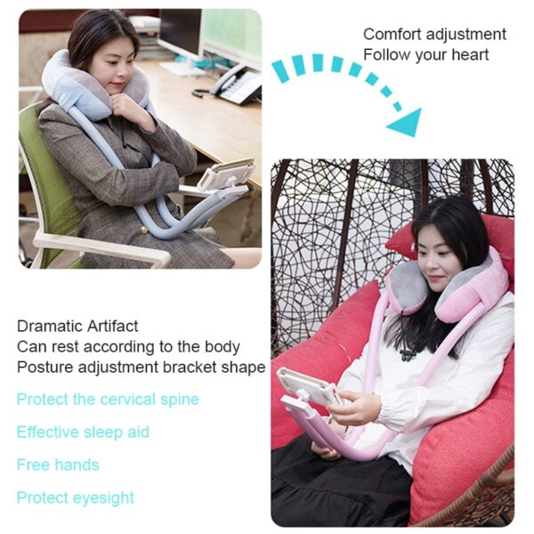 U Shaped Neck Pillow With Gooseneck Tablet Phone Holder Memory Foam Nap Pillow With Flexible Phone 1