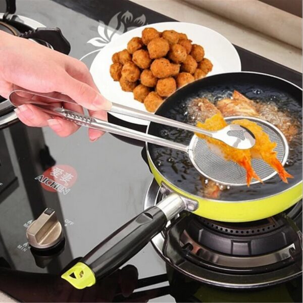 1PC 28 10cm Stainless Steel Food Tong Strainer Kitchen Filter Mesh Spoon Fried Food Oil Strainer 2