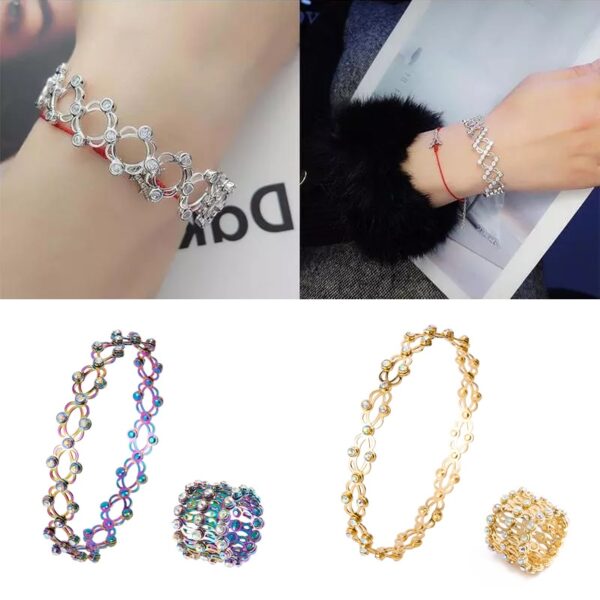 2 In 1 Magic Retractable Ring Bracelet Creative Stretchable Twist Folding Ring Crystal Rhinestone Bracelets Women