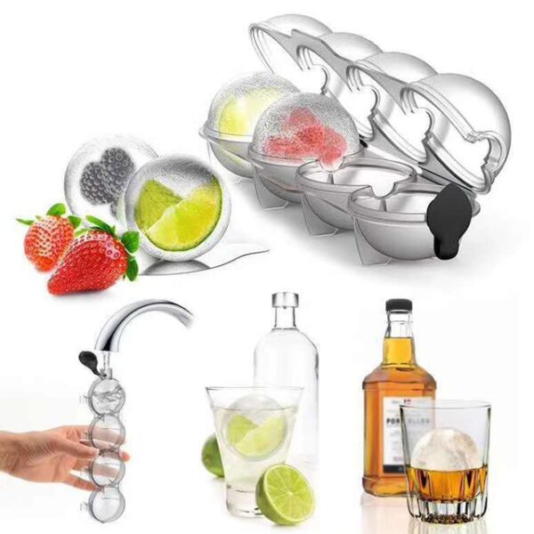 4 Cavity Whiskey Ice Tray Ball Tool Maker Mold Sphere Mould Kitchen Tool Silicone Ice