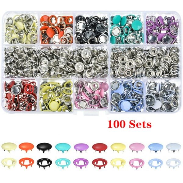 9 5 10mm 100 200Sets Metal Clothes Sewing Buttons Prong Ring Press Studs Snap Fasteners