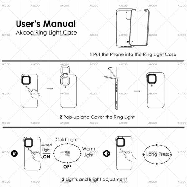 Akcoo for iPhone 12 Pro max rengasvalon salamakotelo LED-selfie-taskulampun matkapuhelimen kotelo 5