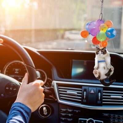 Cat Car Hanging Ornament with Colorful Balloon car Hanging Ornament cat,Car Interior Decor,Car Pendant Creative Cute Cat Car Rearview Mirror Pendant Decor 