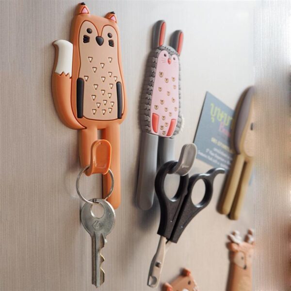 Cute magnetic hook removable refrigerator sticker refrigerator message magnet jacket hanger key ring storage hook Animal 3