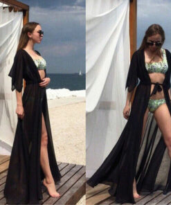 Fashion Women Summer Solid Color Short Sleeve Loose Sexy Beach Dress Holiday Swimwear Mesh Cover Up 1