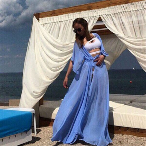 Fashion Women Summer Solid Color Short Sleeve Loose Sexy Beach Dress Holiday Swimwear Mesh Cover Up 2.jpg 640x640 2