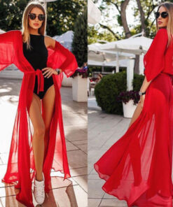 Fashion Women Summer Solid Color Short Sleeve Loose Sexy Beach Dress Holiday Swimwear Mesh Cover Up 4