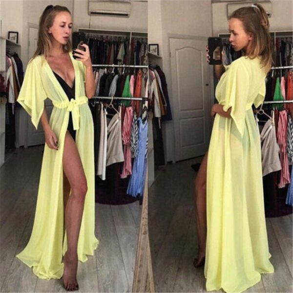 Fashion Women Summer Solid Color Short Sleeve Loose Sexy Beach Dress Holiday Swimwear Mesh Cover Up 4.jpg 640x640 4