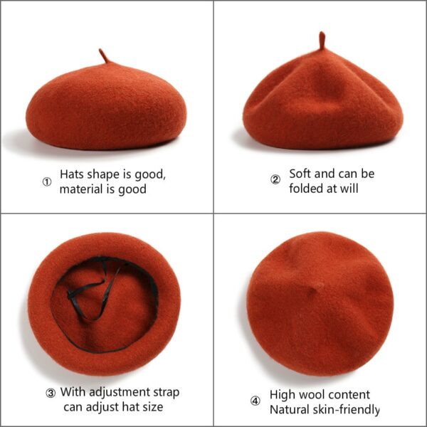 Ladies Solid True Wool Beret for Women Autumn Winter Artist Beret femme Elegant French Hat Bright 1