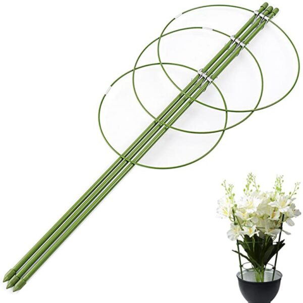 Piştgiriya nebatên hilkişînê yên domdar Qefes Garden Trellis Flowers Tomato Stand with 3 Rings Gardening Tool