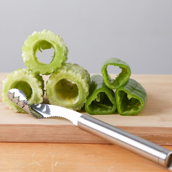 New Vegetable Tool Stainless Steel Jalapeno Pepper Corer Tool Serrated Edge Coring Tool Serrated Seed Remover 1