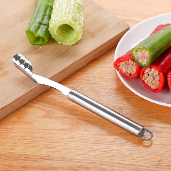 New Vegetable Tool Stainless Steel Jalapeno Pepper Corer Tool Serrated Edge Coring Tool Serrated Seed Remover 2