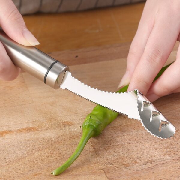 Sabon Kayan Aikin Ganye Bakin Karfe Jalapeno Pepper Corer Tool Serrated Edge Coring Tool Serated Seed Seed 3