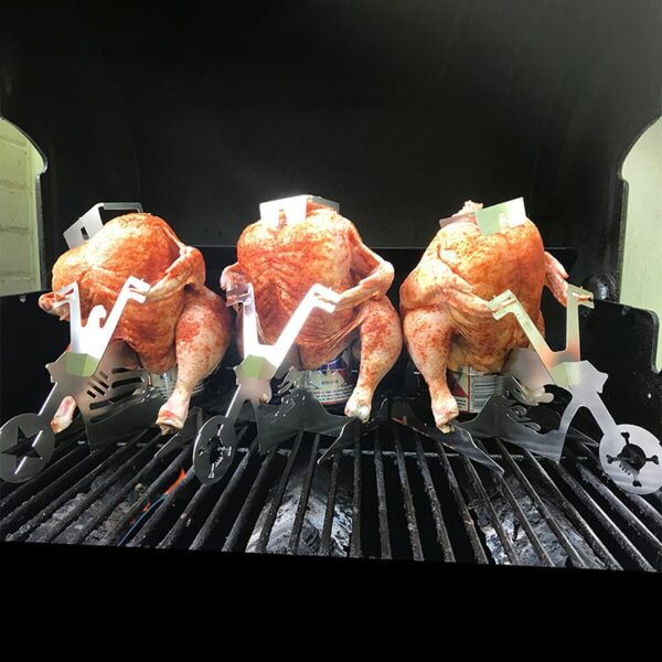 Portable Chicken Stand Bia American Motorcycle Bbq Rack ya Chuma cha pua Na Miwani ya Ndani ya Matumizi ya Nje Camping 2