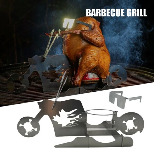 Portable Chicken Stand Beer American Motorcycle Bbq Stainless Steel Rack With Glasses Indoor Outdoor Use Camping