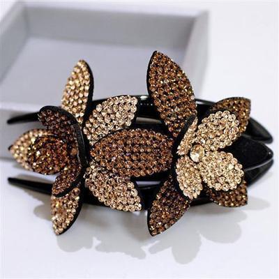 Rhinestone Double Flower Hair Clip Hair Crystal Peals Hair Combs Female Elegant Beads Hairgrip Handmade Fashion 2