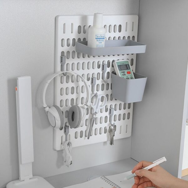 Room Decor Hole Board Wall Shelf Hooks Desk Organizer Make Up Organizers Room Organization Storage Rack 2