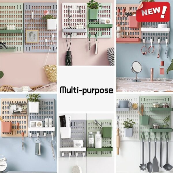 Room Decor Hole Board Wall Shelf Hooks Desk Organizer Make Up Organizers Room Organization Storage Rack 4