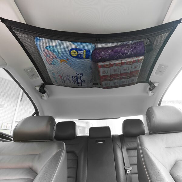 SUV Car Ceiling Storage Net Pocket Car Roof Bag Interior Cargo Net Breathable Mesh Bag Auto 2