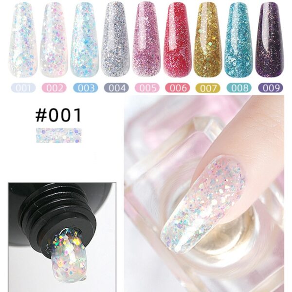 Sequin Glitter Poly Nail Gel don Tsawon ƙusa Manicure Acrylic Hybrid UV Gel Nail Polish Art 3
