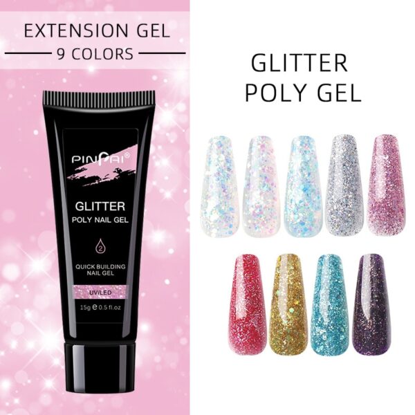 Gel de uñas de poliéster con purpurina de lentejuelas para manicura de extensión de uñas, esmalte de uñas de gel UV híbrido acrílico