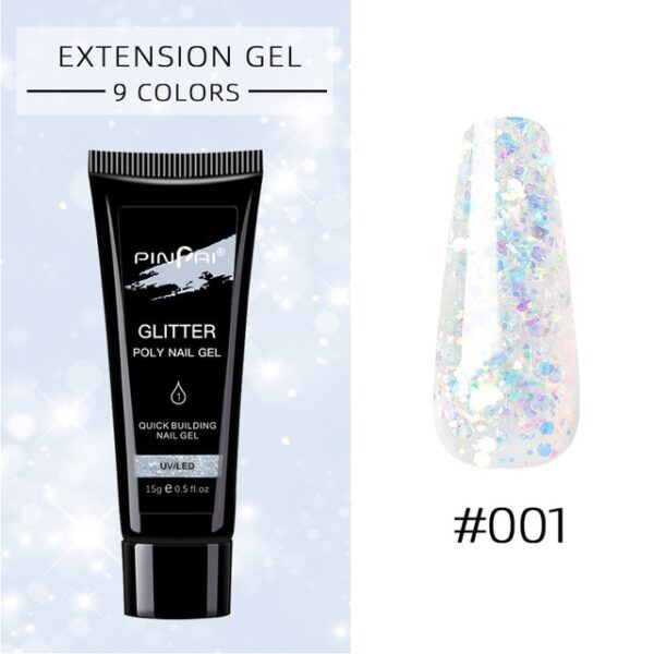 Sequin Glitter Poly Nail Gél pikeun Nail Extension Manicure Acrylic Hybrid UV Gel Nail Polish