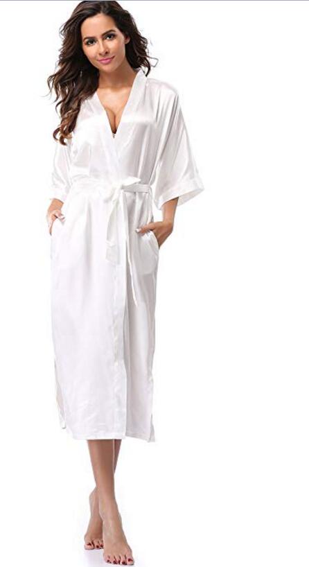 Women Silk Satin Long Wedding Bride Bridesmaid Robe Kimono Robe Feminino Bath Robe Large Size XXXL 4