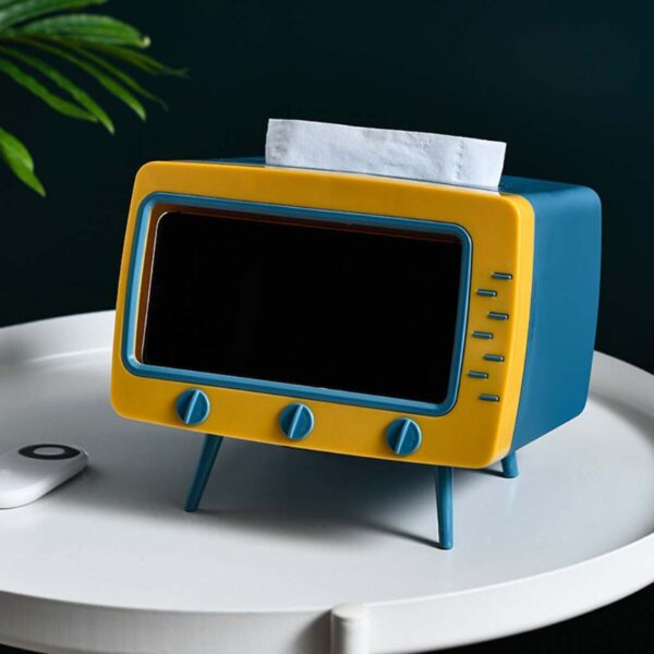 Reative TV Tissue Box Desktop Paper Holder Dispenser Storage Napkin Case Organizer with Mobile Phone Holder 2