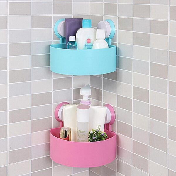 Bathroom Corner Storage Rack Organizer Shower Wall Suction Home with Shelves Corner Shelf Bathroom Cup Kitchen 1