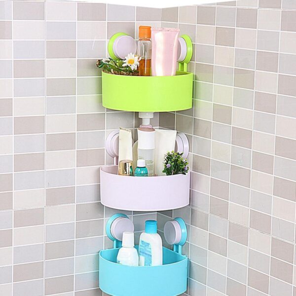 Bathroom Corner Storage Rack Organizer Shower Wall Suction Home with Shelves Corner Shelf Bathroom Cup Kitchen 2