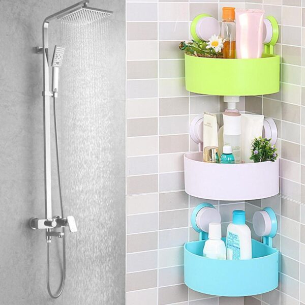 Bathroom Corner Storage Rack Organizer Shower Wall Suction Home with Shelves Corner Shelf Bathroom Cup Kitchen 3