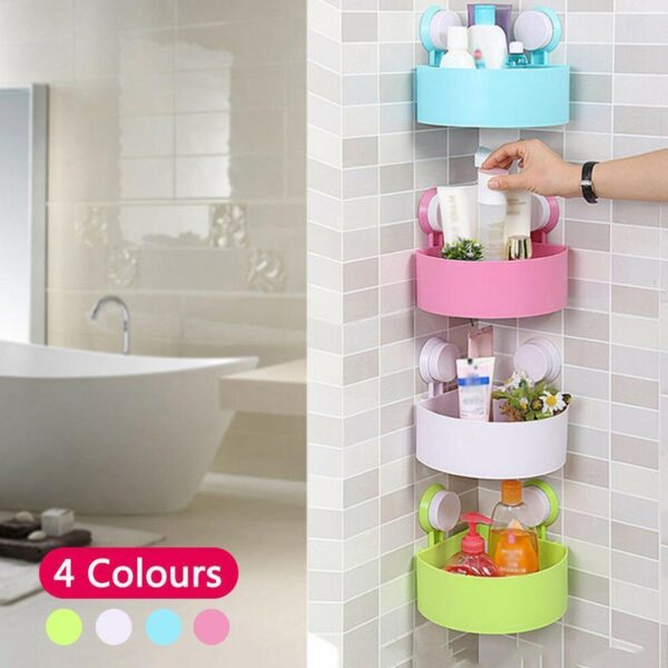 Bathroom Corner Storage Rack Organizer Shower Wall Suction Home with Shelves Corner Shelf Bathroom Cup Kitchen