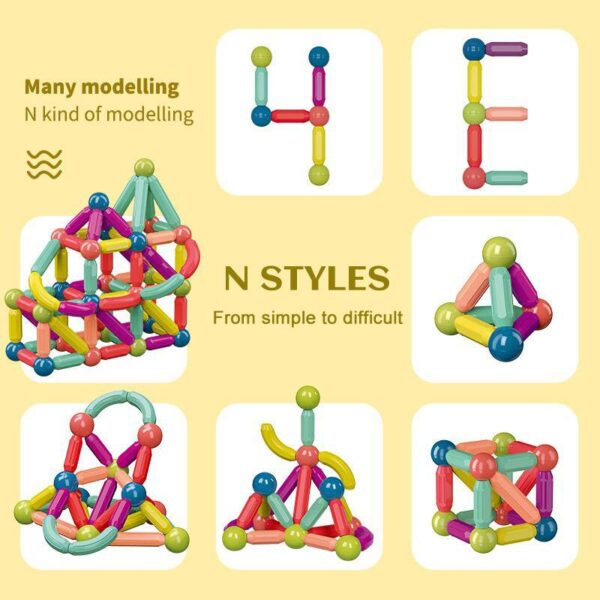 Dropshipping 64Pcs Set 3D Building Blocks DIY Big Size Magnetic Sticks Set Kids Educational Toy For 4
