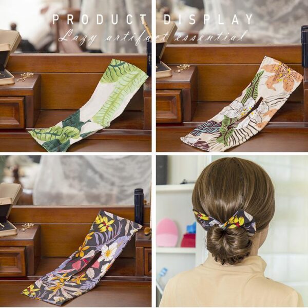 Feeon Deft Bun Women Fashion Fabric Hair Bands hair rope Summer Knotted Wire Headband Print Hairpin 2