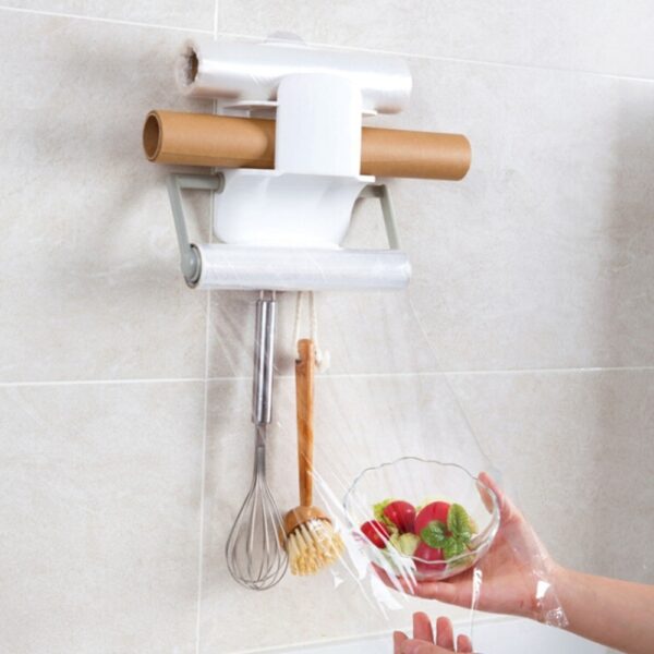 Household Retractable Kitchen Roll Holder Paper Towel Holder Plastic Wrap Storage Rack 3