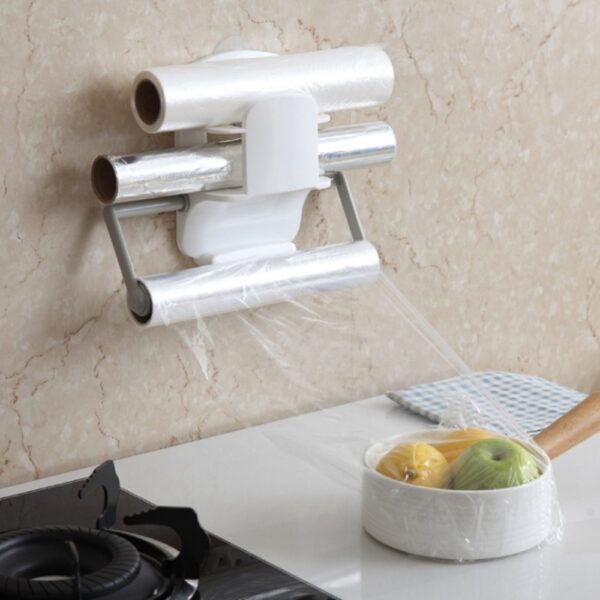 Household Retractable Kitchen Roll Holder Paper Towel Holder Plastic Wrap Storage Rack 4