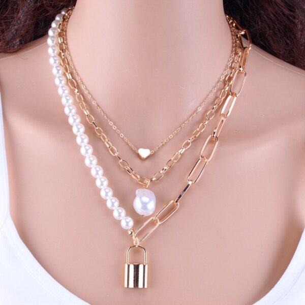 KMVEXO Fashion 2 warstwy perły geometryczne wisiorki naszyjniki dla kobiet złoty metalowy łańcuszek wąż naszyjnik nowy 10.jpg 640x640 10