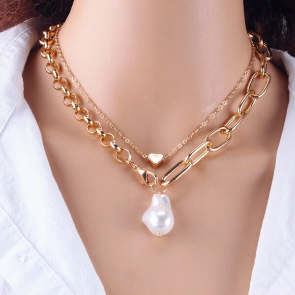 KMVEXO Fashion 2 warstwy perły geometryczne wisiorki naszyjniki dla kobiet złoty metalowy łańcuszek wąż naszyjnik nowy 11.jpg 640x640 11