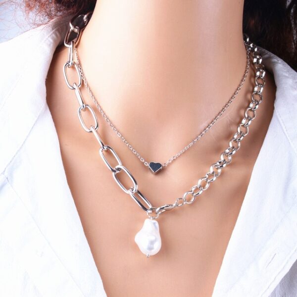 KMVEXO Fashion 2 warstwy perły geometryczne wisiorki naszyjniki dla kobiet złoty metalowy łańcuszek wąż naszyjnik nowy 12.jpg 640x640 12