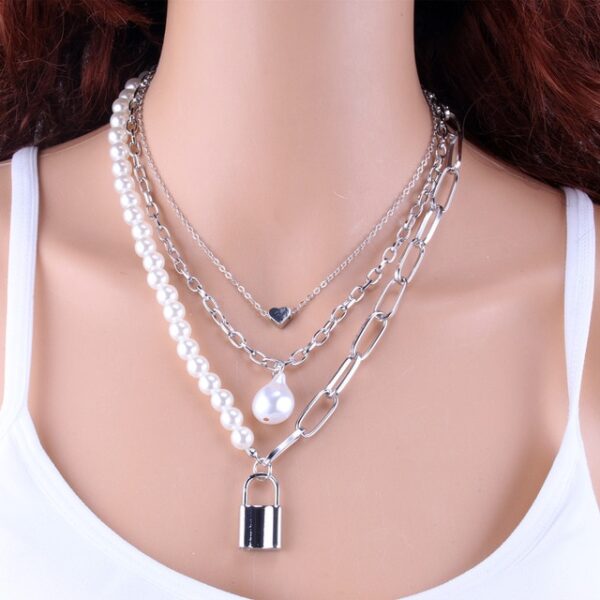 KMVEXO Fashion 2 warstwy perły geometryczne wisiorki naszyjniki dla kobiet złoty metalowy łańcuszek wąż naszyjnik nowy 13.jpg 640x640 13