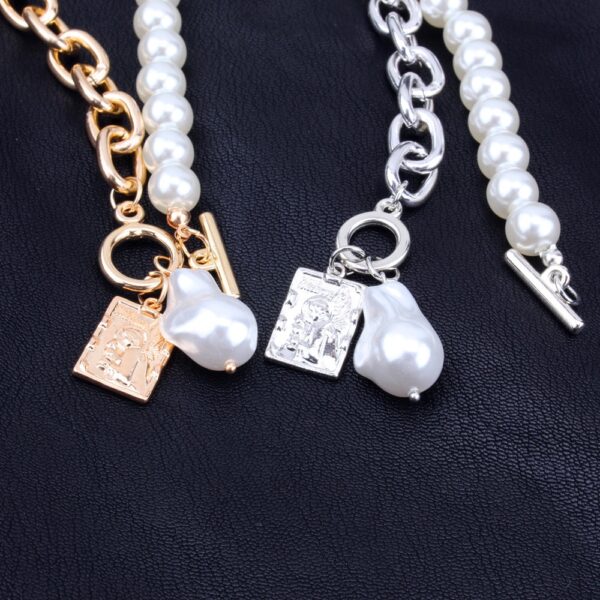 KMVEXO modni 2 sloja bisera geometrijski privjesci ogrlice za žene zlatni metalni zmijski lanac ogrlica Novo 2