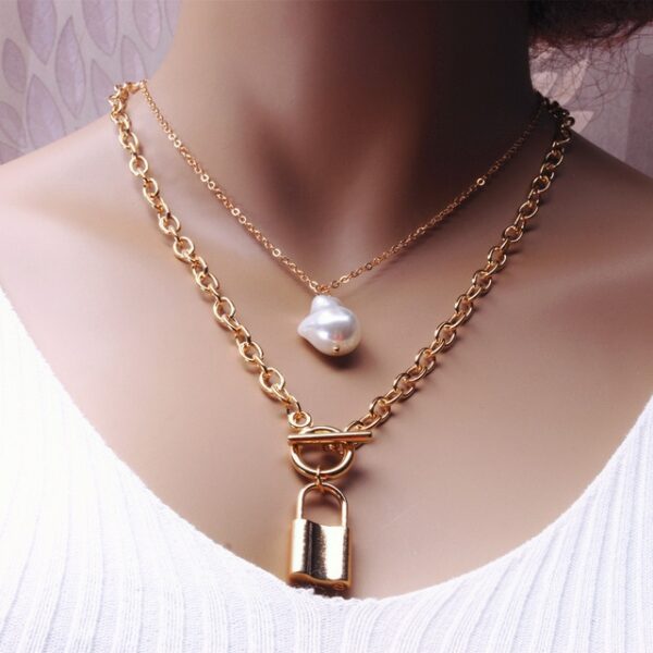 KMVEXO Fashion 2 Layers Pearls Geometric Pendants Necklaces For Women Gold Metal Snake Chain Necklace New 3.jpg 640x640 3